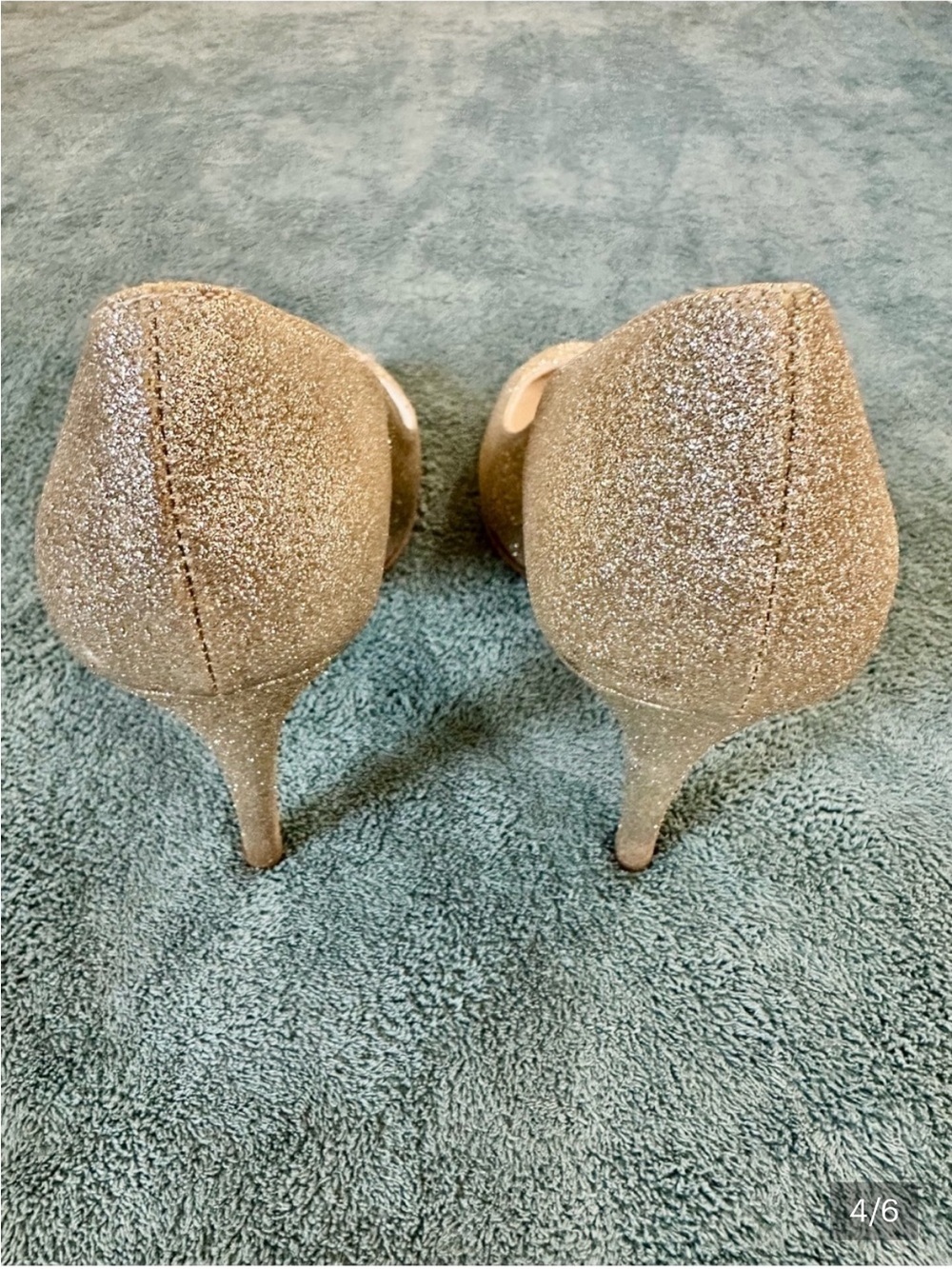 Something Bleu Gold Glitter Pumps Made in Italy Leather Sole Heels Size 9 - Picture 4 of 6